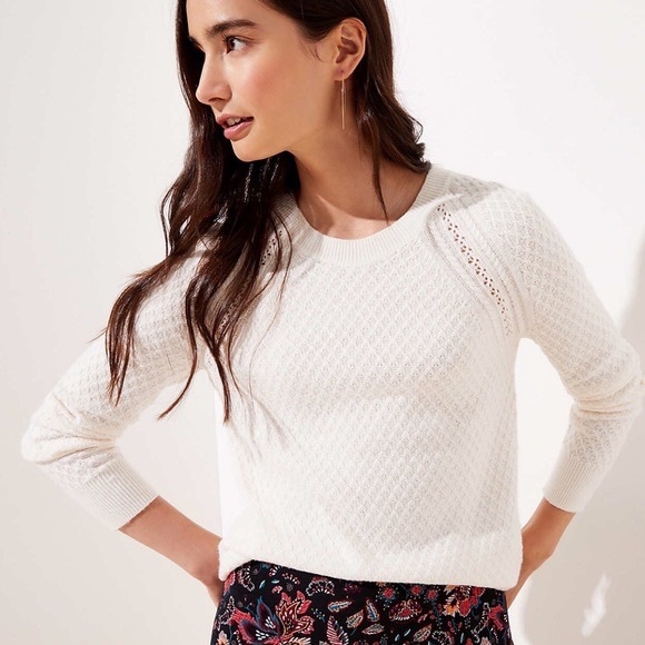 LOFT Diamond Textured White Sweater - Picture 1 of 4